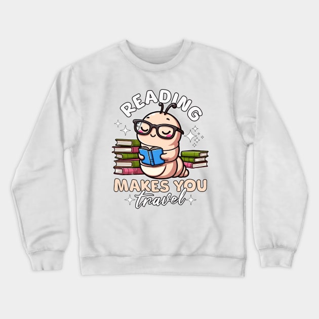 Cute Worm Reading Makes You Travel for Books Lover Crewneck Sweatshirt by alcoshirts